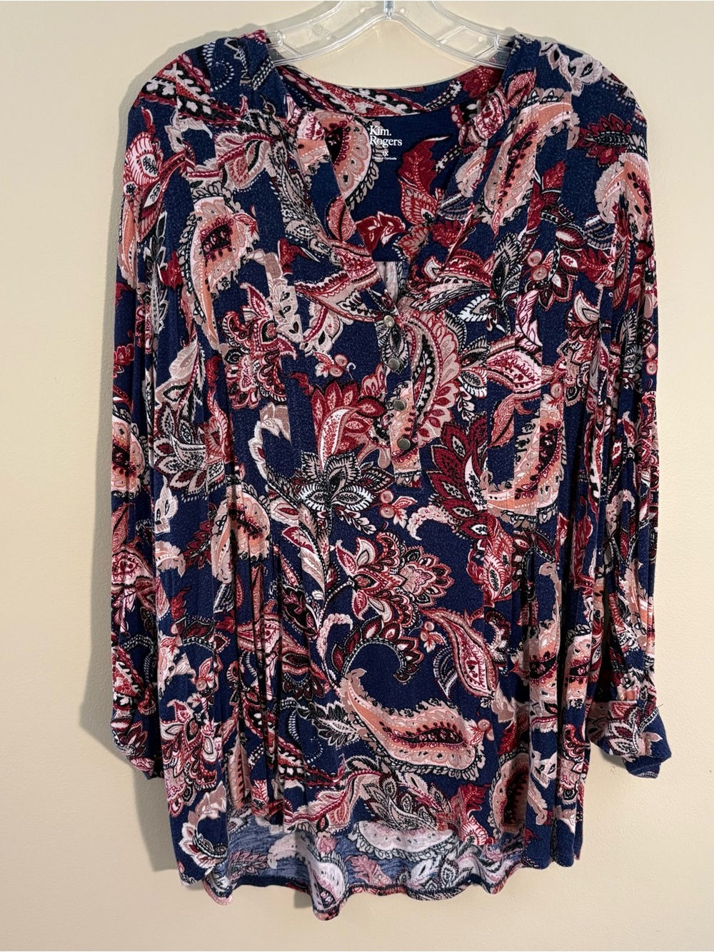 Kim Rogers Navy/Red Paisley Split Neck Blouse Tunic Size-1X